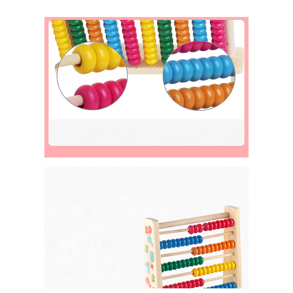 Kids Education Calculator - 10 Stalls Wooden Abacus Colorful Beads