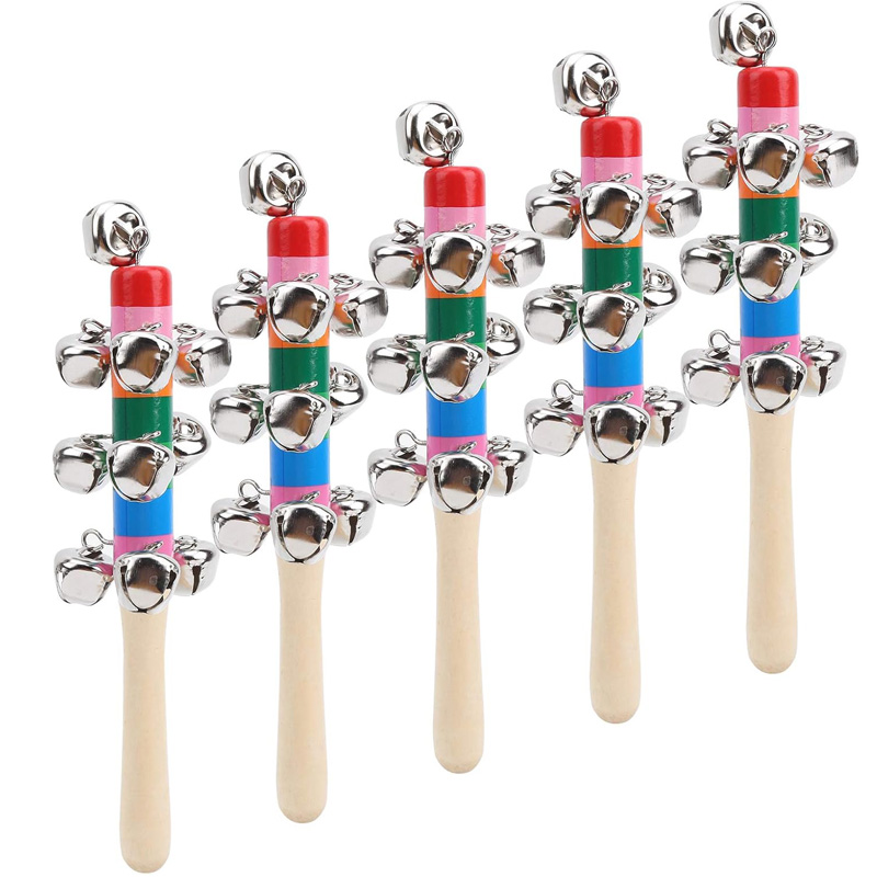 5PCS Wooden Jingle Hand Bells  - Kids Education Bell 评论和价格