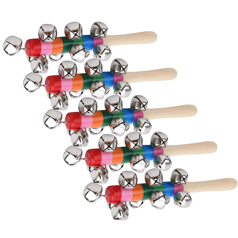 5PCS Wooden Jingle Hand Bells  - Kids Education Bell 评论和价格